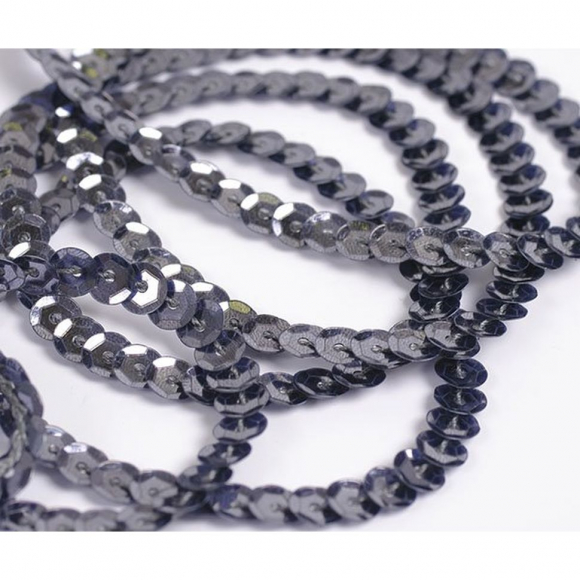 Пайетки на нитях 6мм Silver Base арт.TBY-FLKU06-SB цв.02 черный уп.73.12м