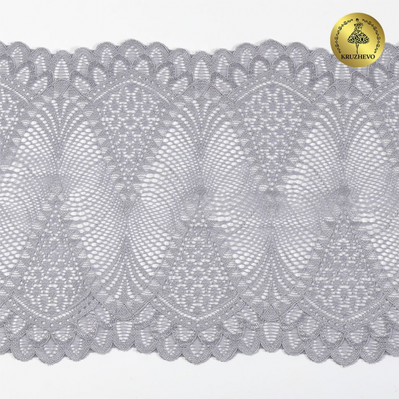 Кружево-стрейч KRUZHEVO арт.TBY.30200 шир.190мм цв.17 серый уп.25м