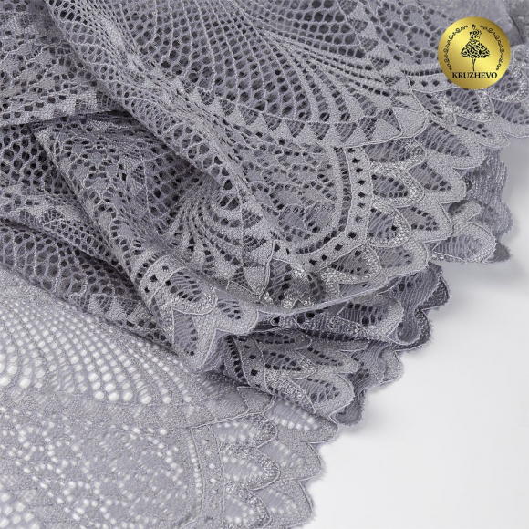 Кружево-стрейч KRUZHEVO арт.TBY.30200 шир.190мм цв.17 серый уп.25м