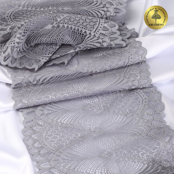 Кружево-стрейч KRUZHEVO арт.TBY.30200 шир.190мм цв.17 серый уп.25м