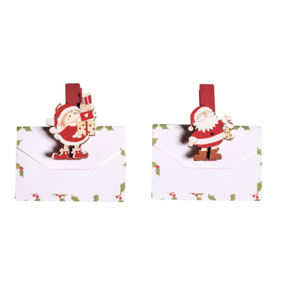 128200_Декоративные прищепки с украшением "Санта Клаус" и конвертом