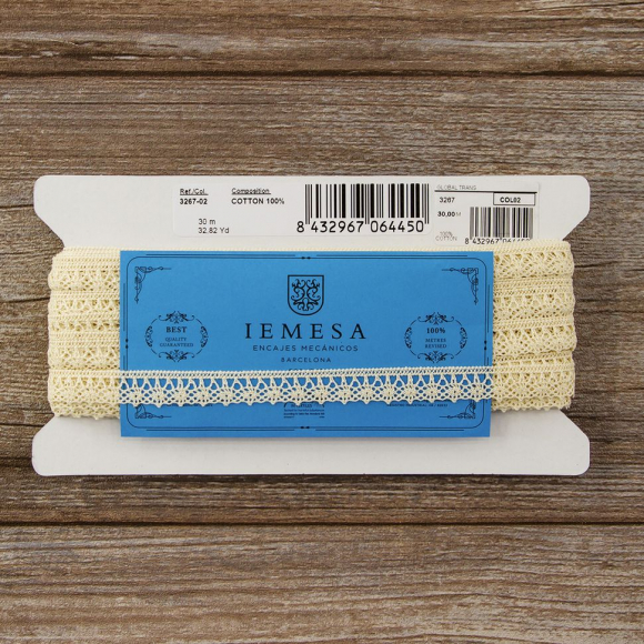 41741_Мерсеризованное хлопковое кружево, 12 мм, цвет сливочный