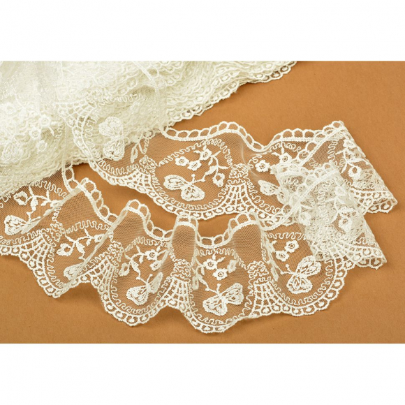 Кружево на сетке матовая нить арт.TR.KT7030 шир.50мм цв.молочный уп.20,5м