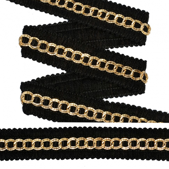 Тесьма TBY с цепочкой арт.SL.TCGB шир.20мм цв.черный/золото уп.22,85м Тесьма TBY с цепочкой арт.SL.TCGB шир.20мм цв.черный/золото уп.22,85м