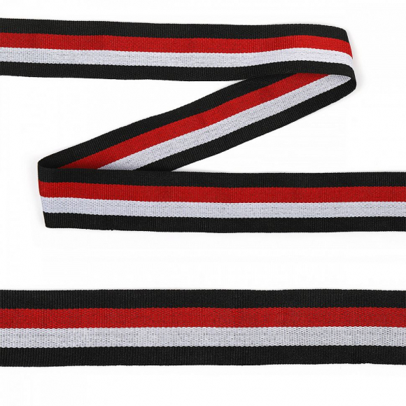 Тесьма TBY тканая Рубчик неэластичная Лампас NET6530 шир.30мм цв.бел/черн/красн уп.45,7м