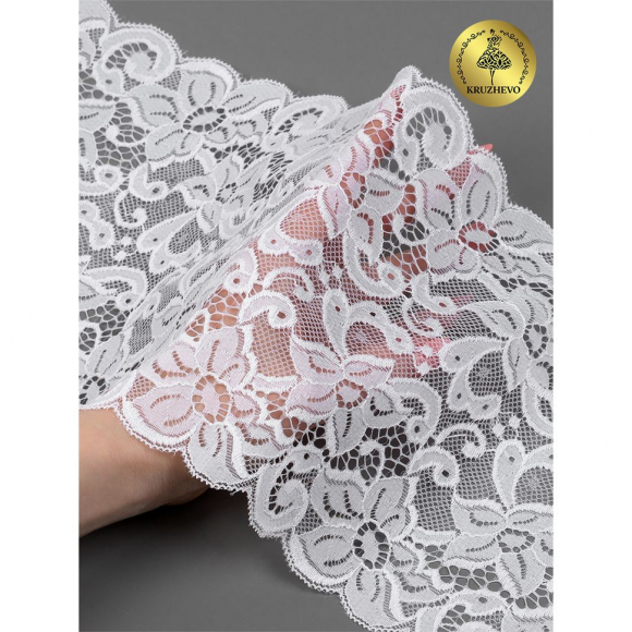 Кружево-стрейч KRUZHEVO арт.TBY 8015 шир.180мм цв.1 белый уп.20м
