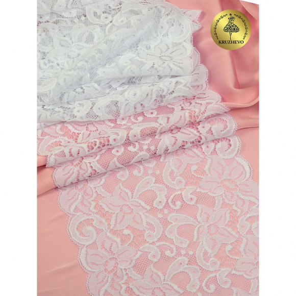 Кружево-стрейч KRUZHEVO арт.TBY 8015 шир.180мм цв.1 белый уп.20м