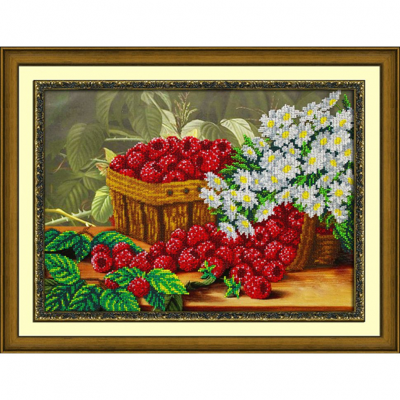 Набор для вышивания бисером ПАУТИНКА арт.Б-1288 Малина и ромашки 38х28 см