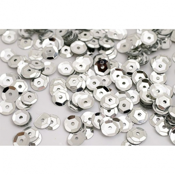 Пайетки россыпью арт.TBY-FLK032 8мм цв.01 серебряный уп.50г