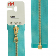 66001_Молния металл, Gold, разъёмная 1 замок, на атласной тесьме, 4 мм, 70 см, цвет 5859, бирюзовый