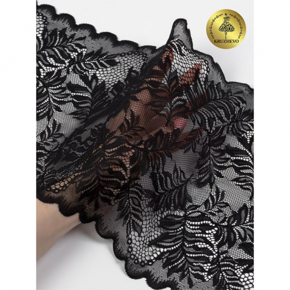 Кружево-стрейч KRUZHEVO арт.TBY.8017 шир.250мм цв.2 черный, уп.10м