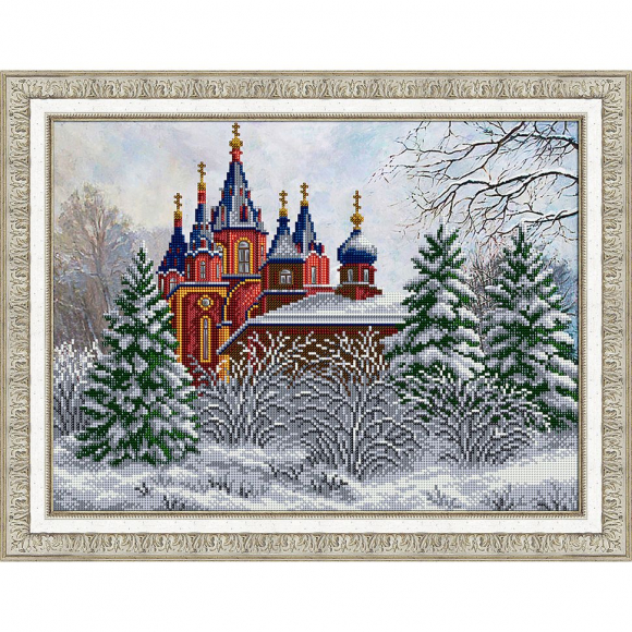Набор для вышивания бисером ПАУТИНКА арт.Б-1496 Храм Державной иконы Божией Матери зимой 40х30 см