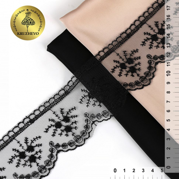 Кружево на сетке арт.TR 2007 шир.60мм цв.04 черный, уп.9м