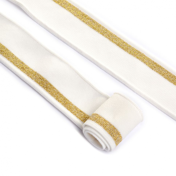 TBY.MP14 Подвяз трикотажный, 98%полиэстер, 2%спандэкс цв.молочный с золотой полосой, 3,5х80см уп 5шт