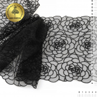 Кружево вышивка на сетке KRUZHEVO арт.TBY.OG47 шир.205мм цв.черный уп.8м