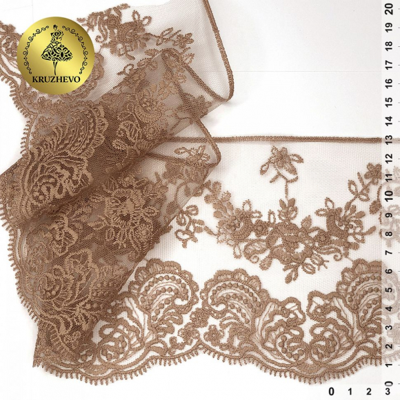 Кружево на жесткой сетке матовая нить арт.TBY.BL.40466 шир.130мм цв.N4815 кофе уп.13,71м