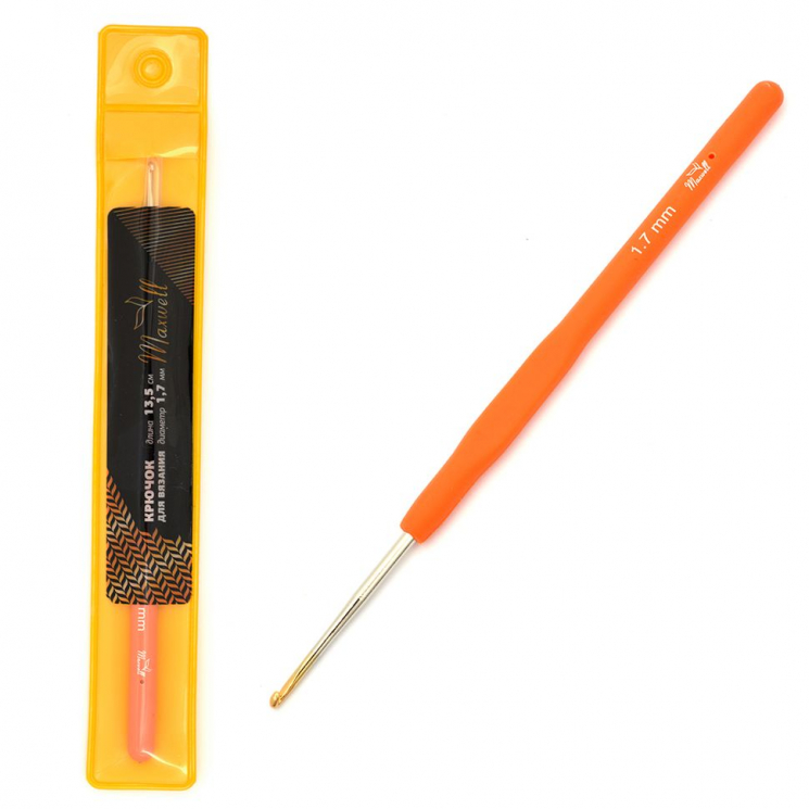 Крючки для вязания Maxwell Gold односторонние с золотой головкой арт.MAXW.8204, 1,7 мм, никель/оранжевый