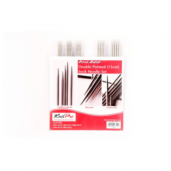 10651 Knit Pro Набор чулочных спиц для вязания длиной 15 см Nova Metal (2мм 2,5мм, 3мм, 3,5мм, 4мм), никелированная латунь, серебристый 10651 Knit Pro Набор чулочных спиц для вязания длиной 15 см Nova Metal (2мм 2,5мм, 3мм, 3,5мм, 4мм), никелированная латунь, серебристый