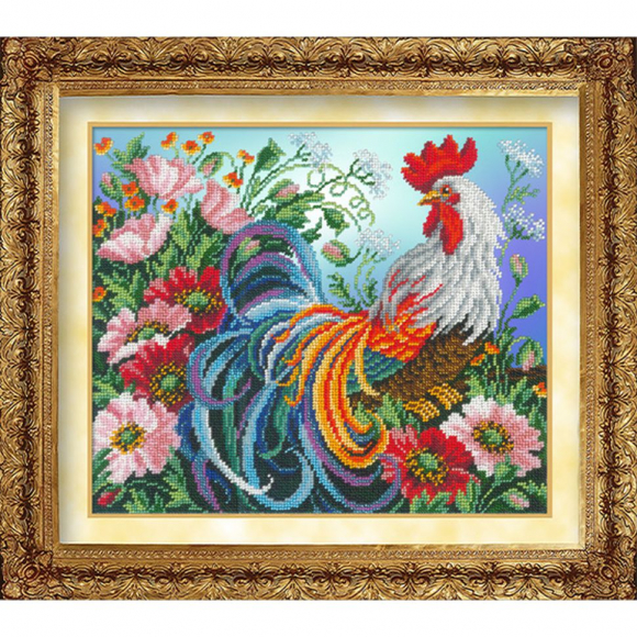 Набор для вышивания бисером РУССКАЯ ИСКУСНИЦА арт.1020 Красавец петух 31х26 см