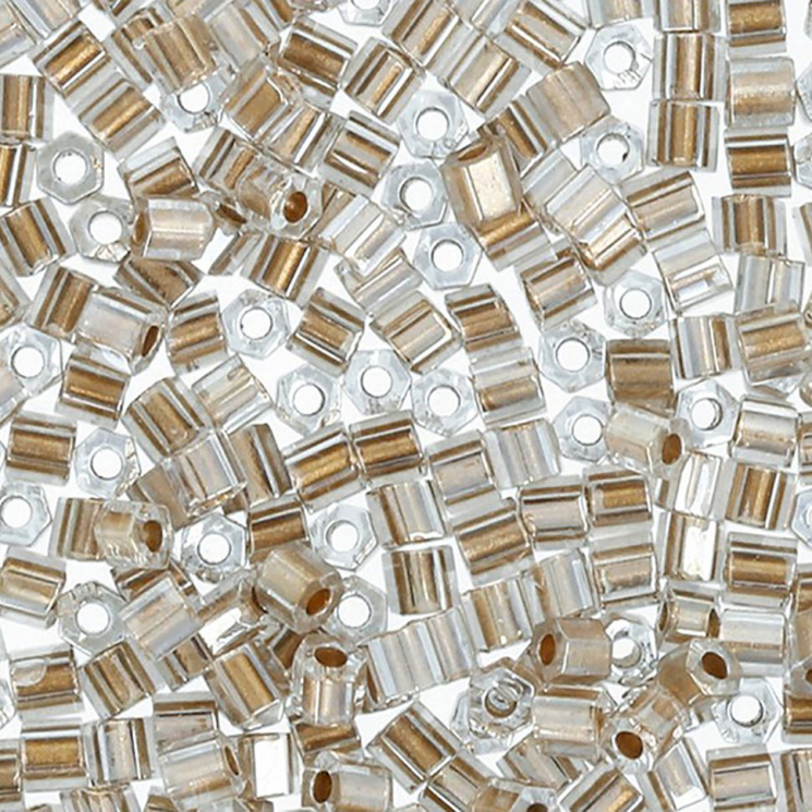 Бисер Япония "TOHO" 11/0  HEXAGON №5  2.2 мм 5 х 5 г №0989 прозрачный с золотым центром