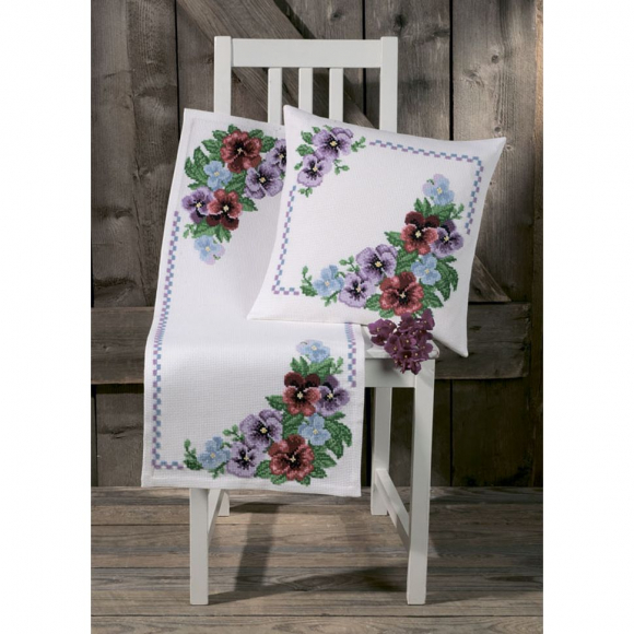 Набор для вышивания PERMIN арт.83-7409 Подушка Фиалки 40х40 см