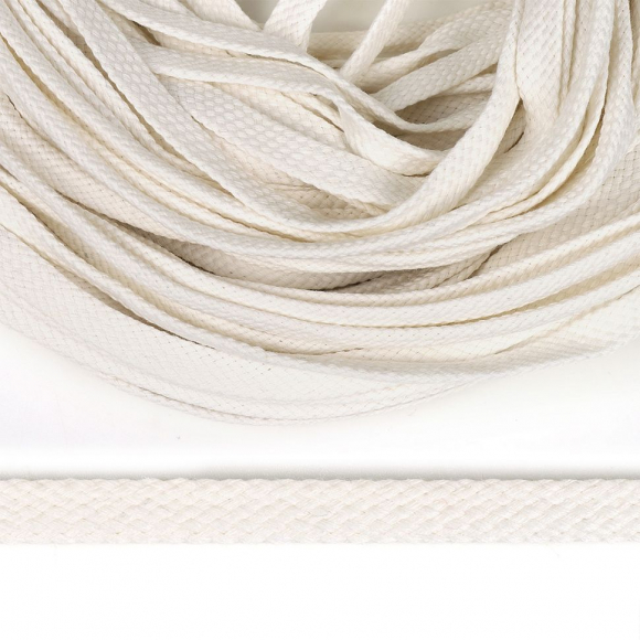 Шнур плоский х/б 10мм турецкое плетение TW цв.002 св.суровый уп.50м