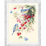 Набор для вышивания ЧУДЕСНАЯ ИГЛА арт.130-021 Синицы и вишня 25х35 см Набор для вышивания ЧУДЕСНАЯ ИГЛА арт.130-021 Синицы и вишня 25х35 см