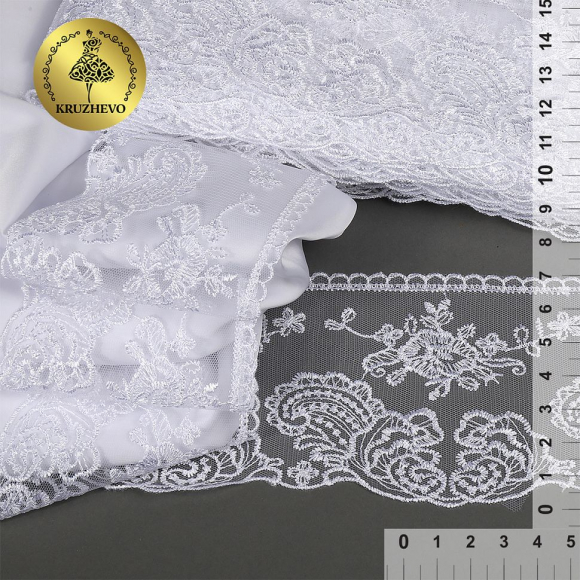 Кружево на сетке арт.TBY.BL.40467 шир.105 мм цв.12 белый уп.2,5м
