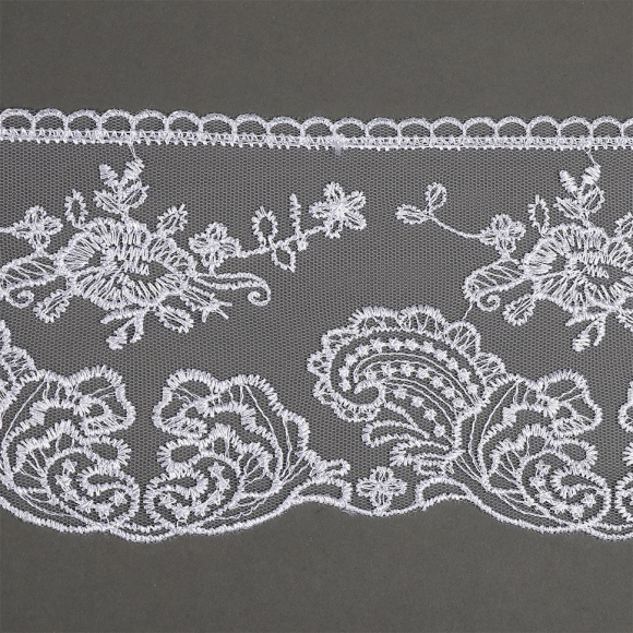 Кружево на сетке арт.TBY.BL.40467 шир.105 мм цв.12 белый уп.2,5м