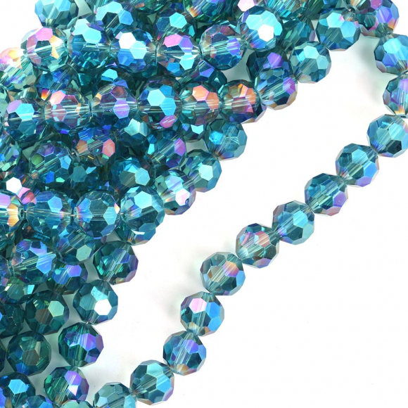 Бусины граненые Рондель (стекло) на нитях арт.TBY-R-2 12мм  цв.96 голубой мульти уп.1х50 бусин