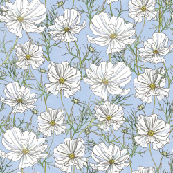 Ткань для пэчворка PEPPY Полевые Цветы 135 г/м? 100% хлопок цв.ПЦ-14 голубой уп.50х50 см